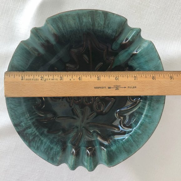 VTG Expo 67 BMP Canada Drip Glazed Green Brown Ruffled Ashtray Candy Dish - Picture 7 of 8
